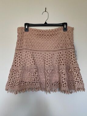 Aqua Blush Pink Lace Tiered Mini Skirt
